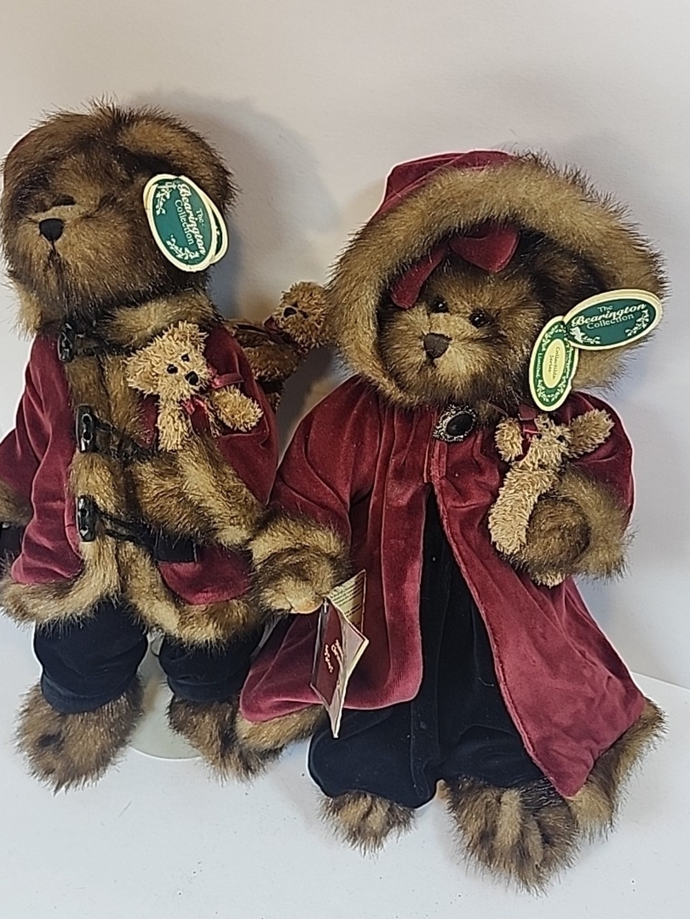 Bearnation Collection Plush Bears in Burgundy Velvet Coats (Pair)
